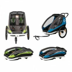 Hamax AS Remorque Vélo Poussette 2 Enfants HAMAX Traveler Vert -Onemile Soldes remorque velo poussette 1 enfant hamax traveler vert 2